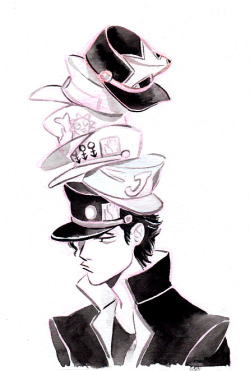 otolaryngologist:jotarou and all 6 of his tacky hats やれやれだぜ 