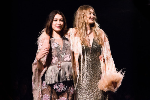 Bella and Gigi Hadid closed the show at Anna Sui, September 2017. NYFW: The ShowsPhoto via  @jane&nd