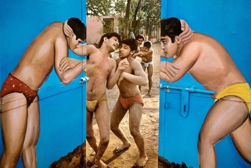 emigrejukebox:Raghu Rai: Wrestlers in Akhara, Delhi, 1988