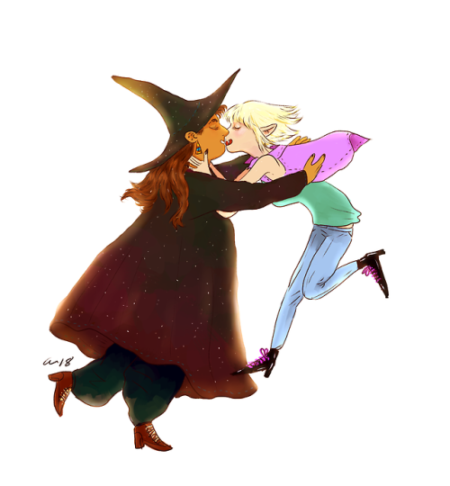 Kylli as a witch and Alvin her vampire girlfriend. From @everlind‘s and mine monsterAU for our