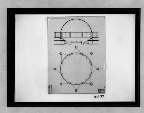 Total Theater for Erwin Piscator, Berlin, 1927: Plan and section, Walter Gropius, 1927, Harvard Art 