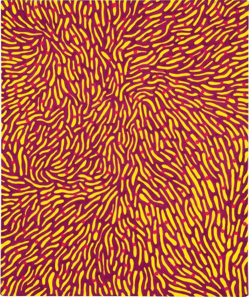 ochyming:Yayoi Kusama   B. 1929, JapaneseSunshine, 1988 Acrylic on canvas 18 x 15 1/8 in. | 45.7 x 3