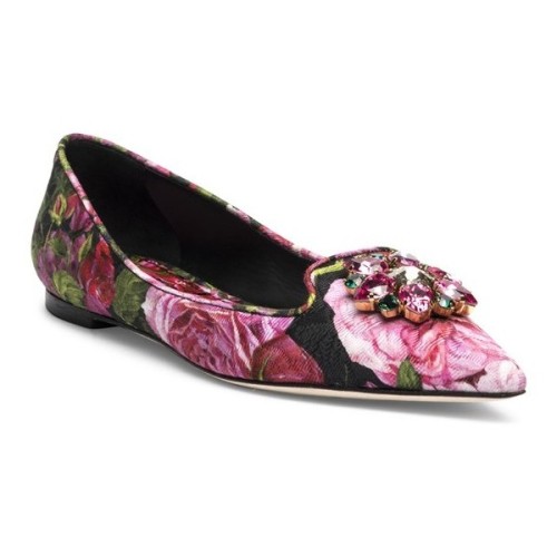 Dolce &amp; Gabbana Crystal-Embellished Rose Brocade Skimmer Flats ❤ liked on Polyvore (see more