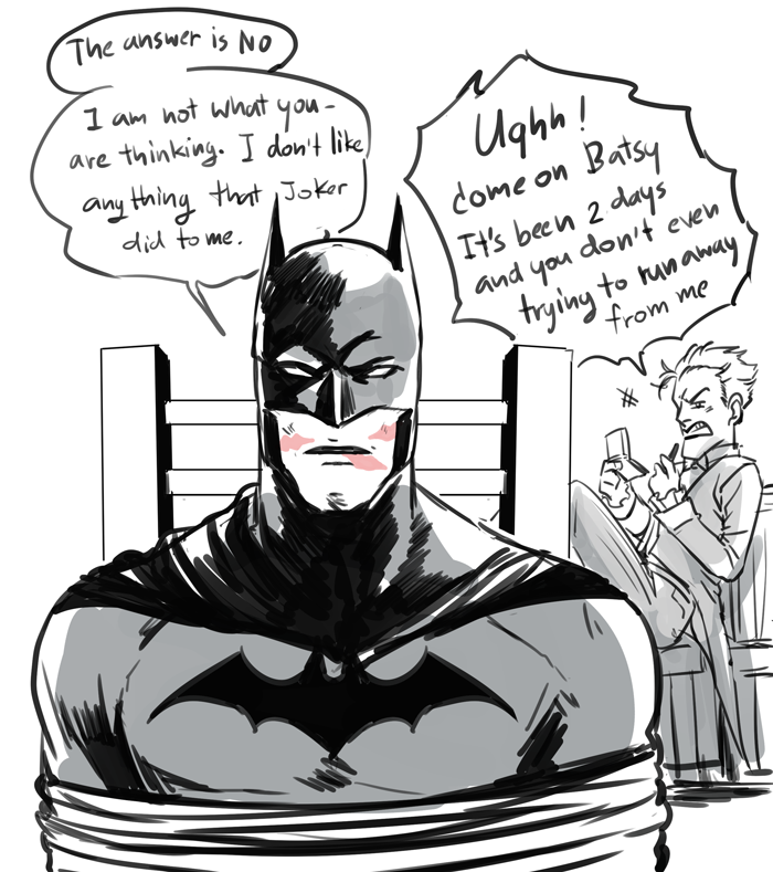 i will not stop drawing telltale batjokes. #johndoe #brucewayne #batjo