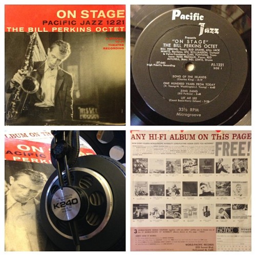 cuyahogabend:  Sunday morning session with #pacificjazz and vintage @akgaudio “Sextetts” #mono #deepgroove LP from @twistdenver a few months back. Great sleeve of LP covers. Unfortunately, the free LP offer expired Dec 31, 1959. #headfi #akg #headphones