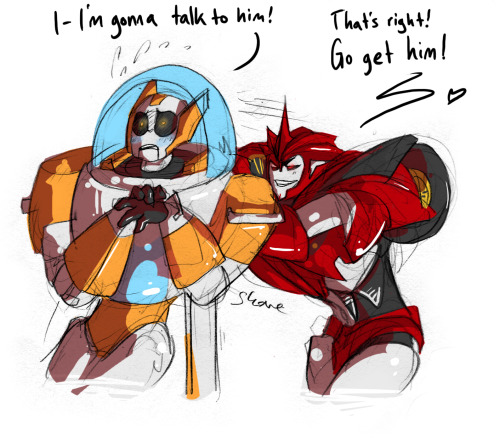 herzspalter:  The anon are rowisho and her friend (who doesn’t have tumblr, but is on Instagram under the name Tfp_Breakdown) and I just found that idea so cute that I had to draw some of it. I have no idea how close my sketches get to your suggestion,