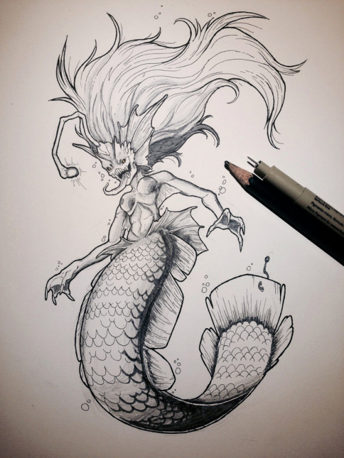 Inktober day 4 - underwater.A spooky mermaid.