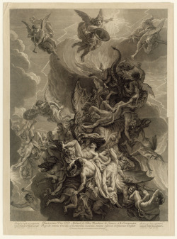 iglesiadesatan:  La Caída de los Ángeles Rebeldes, por Alex I Loir, basado en Charles Le Brun, ca. 1685–86.http://iglesiadesatan.com/