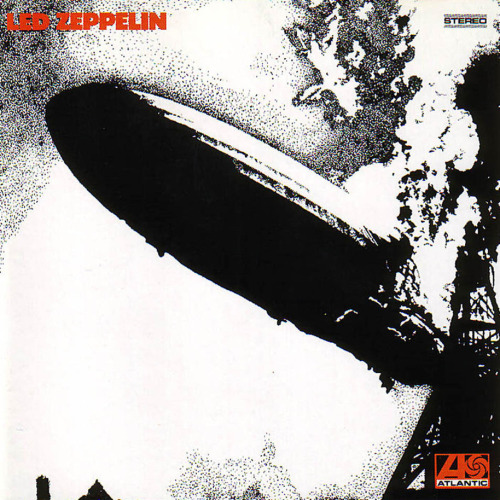 design-is-fine:  George Hardie, artwork for the debut album of Led Zeppelin, 1969.   The cover … shows the Hindenburg airship, in all its phallic glory, going down in flames. The image did a pretty good job of encapsulating the music inside: