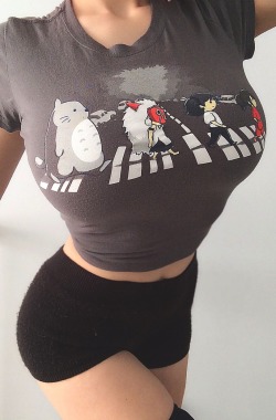 hitoriookami:  Totoro, Mononoke, Howl, and Chihiro on my chest. I hate big boobs they look all stretched out and I love this shirt :/ ..