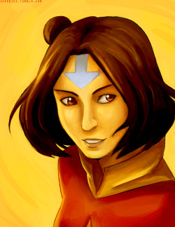 sherbies:  attempted to practice painting with a typical jinora-with-airbending-tattoos thing (i tried making her look older but oop)