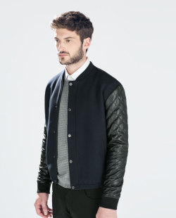 streetstylemarket:  JACKET WITH FAUX LEATHER SLEEVES - Jackets - MAN | ZARA United Kingdom 