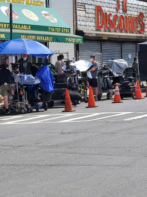 James, Megan and Diego filming The Blacklist on Staten Island April 29, 2021 (photos by Mario Buon /