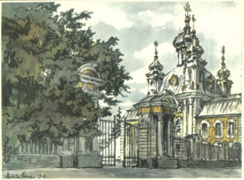 russian-style: Alexander Benois - Sketches of Petergof, 1900th