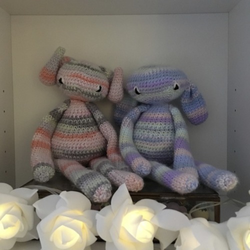 b-blushes: today i finished crocheting April + now they sit with Lily on my shelf &lt;3