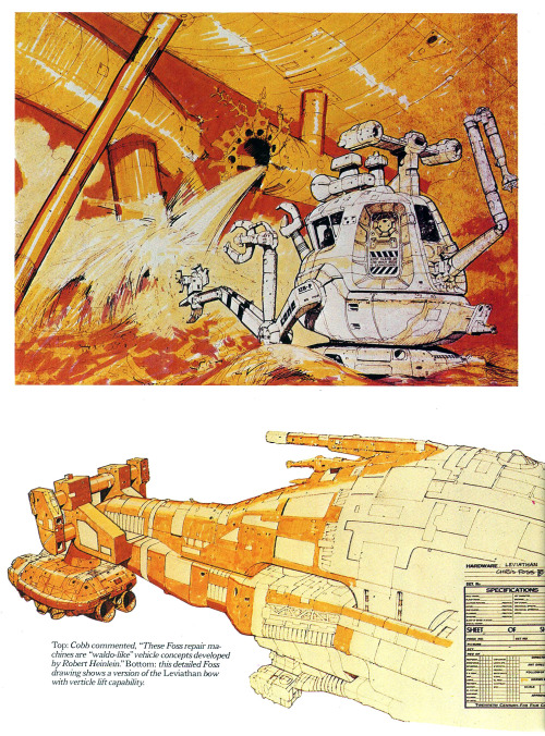 gameraboy:Some early concept art for the Nostromo and some repair robots by legendary sci-fi artist 