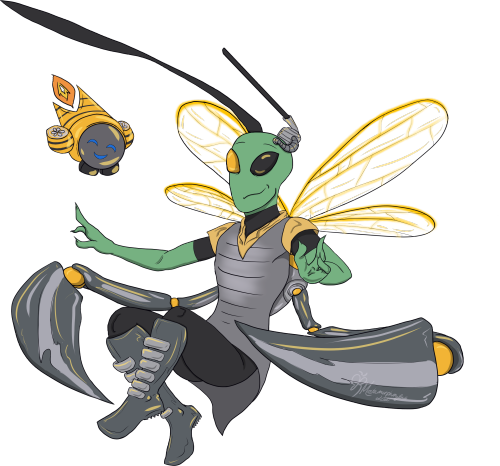 metamorphmigus: BAM! You been attacked in art fight @tiny-darkmatter! Diem and his lil bee drone are