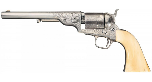 Rare factory engraved Colt Model 1872-73 Open Top single action revolver with ivory grips.  Colt onl