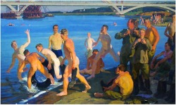 gayartists:Bathing soldiers (The builders of a bridge) 1959, Dmitry Zhilinsky