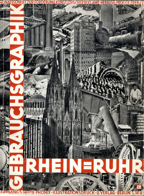 Fritz Lewy, photomontage for cover of Gebrauchsgraphik, special issue Rhein Ruhr, 1926. Germany. via