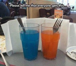 lordxeras:  funnygamememes:  Reblog if you get it lol. I swear to god if ya’ll ruin this one too….   It’s a reference to portal, since the portals in that game were those two colors, it’s as if the fork is teleporting