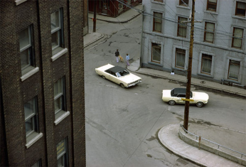 secretcinema1: Two White Cars, Quebec City, 1969, Fred Herzog 