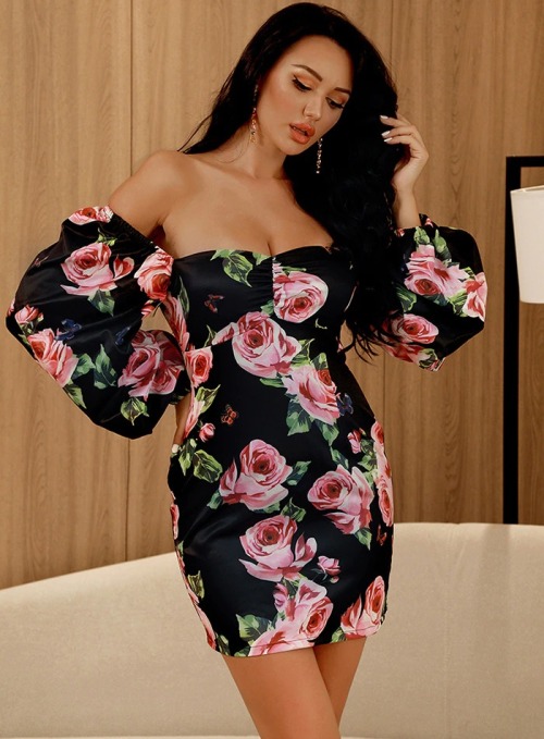 LOTTIE FLORAL BARDOT PUFFY SLEEVES MNI DRESS vanitypotionboutique.net/products/lottie-floral