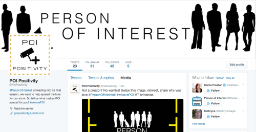 Did you know we’re on twitter? ‘Cause we are! You can tag us about your thoughts about Person of Interest on twitter!
We’re heading for the final chapter of our show, share why you love POI!
Submit it here!
Or tag us on twitter with hashtag:...