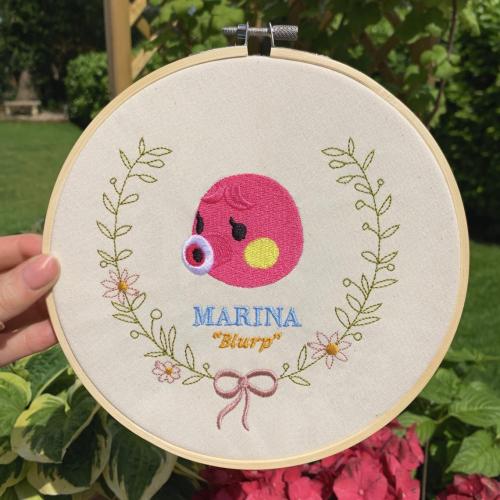 retrogamingblog2:Animal Crossing Villagers Embroidery Hoops made by Blossombabyx