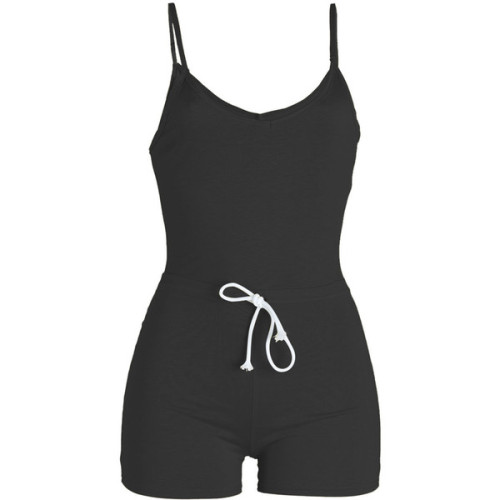 Basic Spaghetti Strap Drawstring Plain Romper ❤ liked on Polyvore (see more sleeveless rompers)