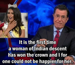 imyourfreudianslip:  tastefullyoffensive:  Colbert on Miss America [via]  He’s