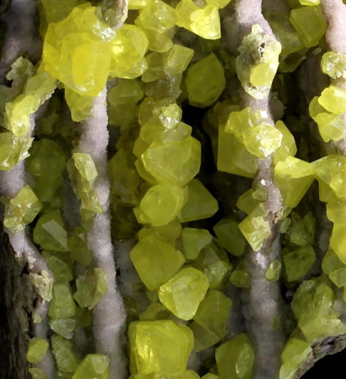 Native Sulfur on Calcite - Racalmuto Mine, Agrigento Province, Sicily, Italy