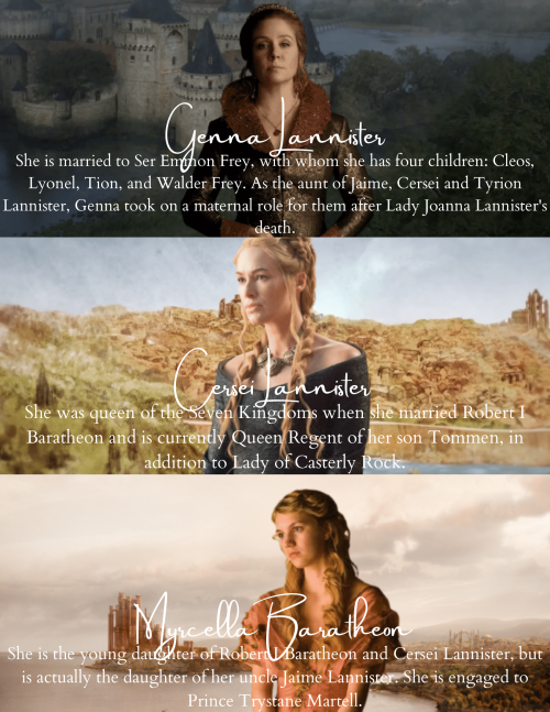 dragonmartellstark: Women of House Lannister (Ladies of Casterly Rock, daughters or wives of minor m