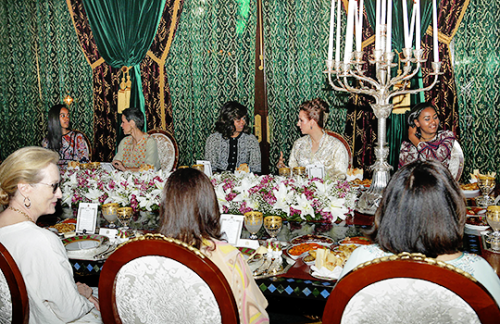 Meryl Streep, Sasha Obama, Princess Lalla Meryem, Michelle Obama, Princess Lalla Salma and Malia Oba