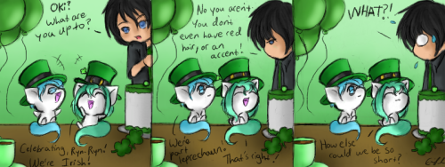 spectralpony:  ^w^ Most people just think that caffeine stunted our growth *nod nod* Hope everyone has a Happy St. Patrick’s Day tomorrow!~ <3  x3! Oh dear….