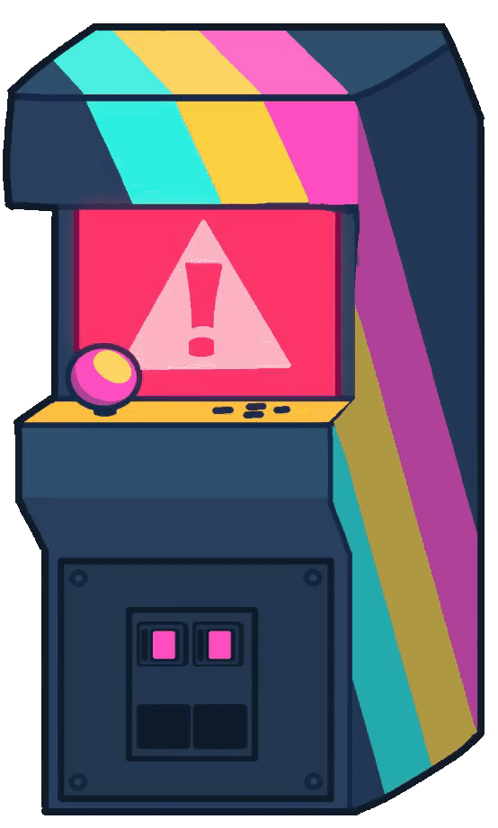 arcade cabinet with warning screen