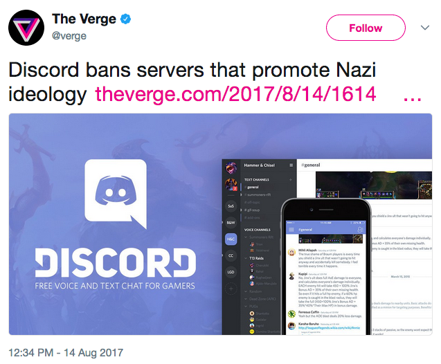 the-future-now:  Gaming chat service Discord shutters alt-right server in the wake