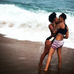 black-lesbian-magic: Sometimes you just gotta whisk her away and kiss her deeply at the ocean’s edge… Featuring @thishiwe &amp; @mandisanduna ________________________________ #blacklesbianmagic #qwoc #qpoc #johannesburg #love #southafrican #beach