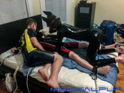 medicalpup:  Puppy play session with BostonKoda and Robofux as well as another pup wearing my Medi soccer uniform. 