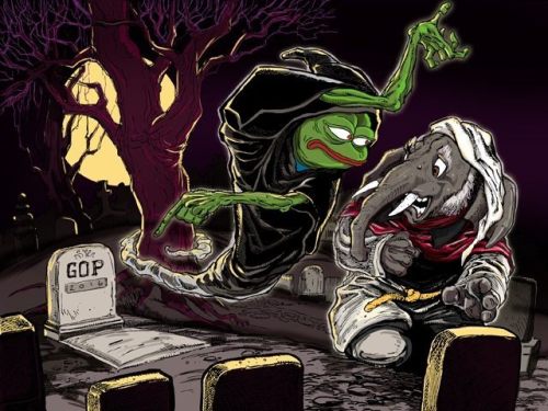 lettucecarrots: manwiththesquidhat: theyre putting pepe in political cartoons now I thought art was 