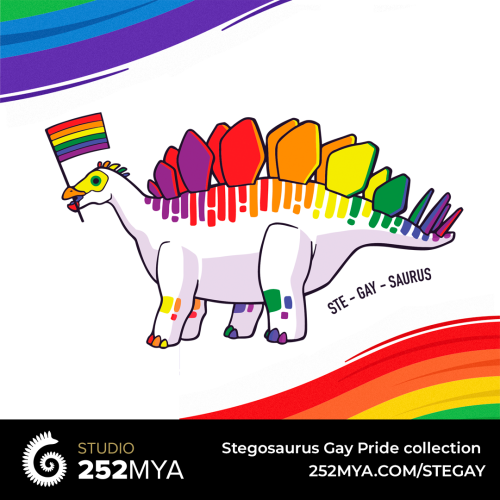 Show off your gay pride with this Ste·gay·saurus (Stegosaurus).  Available on a variet