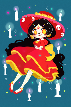 littlemisspaintbrush:  Finally saw The Book of Life last night! It was SO AWESOME !!! Can I please hug everyone who made it?!! (´；д；`) ♥ ♥ Here’s my version of La Muerte in a cute poofy dress (*‿*✿) Dedicated to my good friends Mikee and