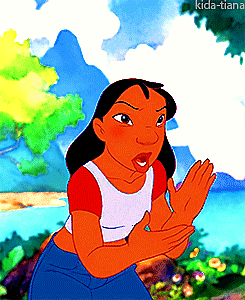 kida-tiana:Lilo! She’s a little girl this big, she has black hair and brown eyes