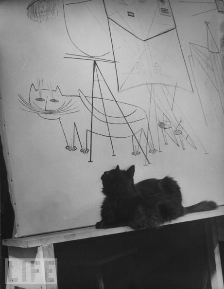 Gjon Mili’s cat Blackie looking at his portrait, in Mili’s studio, 1947 Saul Steinberg