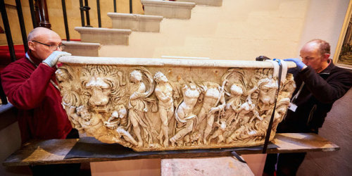 talesofdrunkennessandcruelty:A Roman Sarcophagus Is Rescued from Humble Duty as a Flower Pot