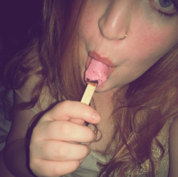 alice-is-wet:  All high and sucking on a raspberry chocolate yummy bar. ^_^  Night night followers.  :*  Xoxo Alice