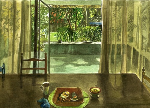 huariqueje:Breakfast   -   Elena Climent ,2019..Mexican, b. 1955-Watercolour and