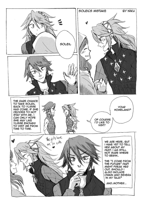 a short soleil-inigo-olivia comic I drew for a fire emblem fates anthology about fates ships (interp