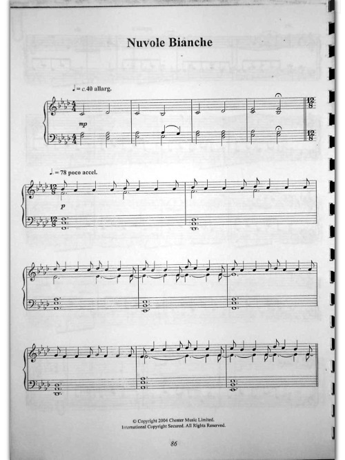 welovepianoforever:Nuvole Bianche - Ludovico Bianche (Piano Sheet)