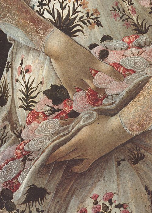 ladypekinpack:  Primavera (detail), Sandro Botticelli.  Circa 1482, tempera on panel. Ufficy Gallery. 
